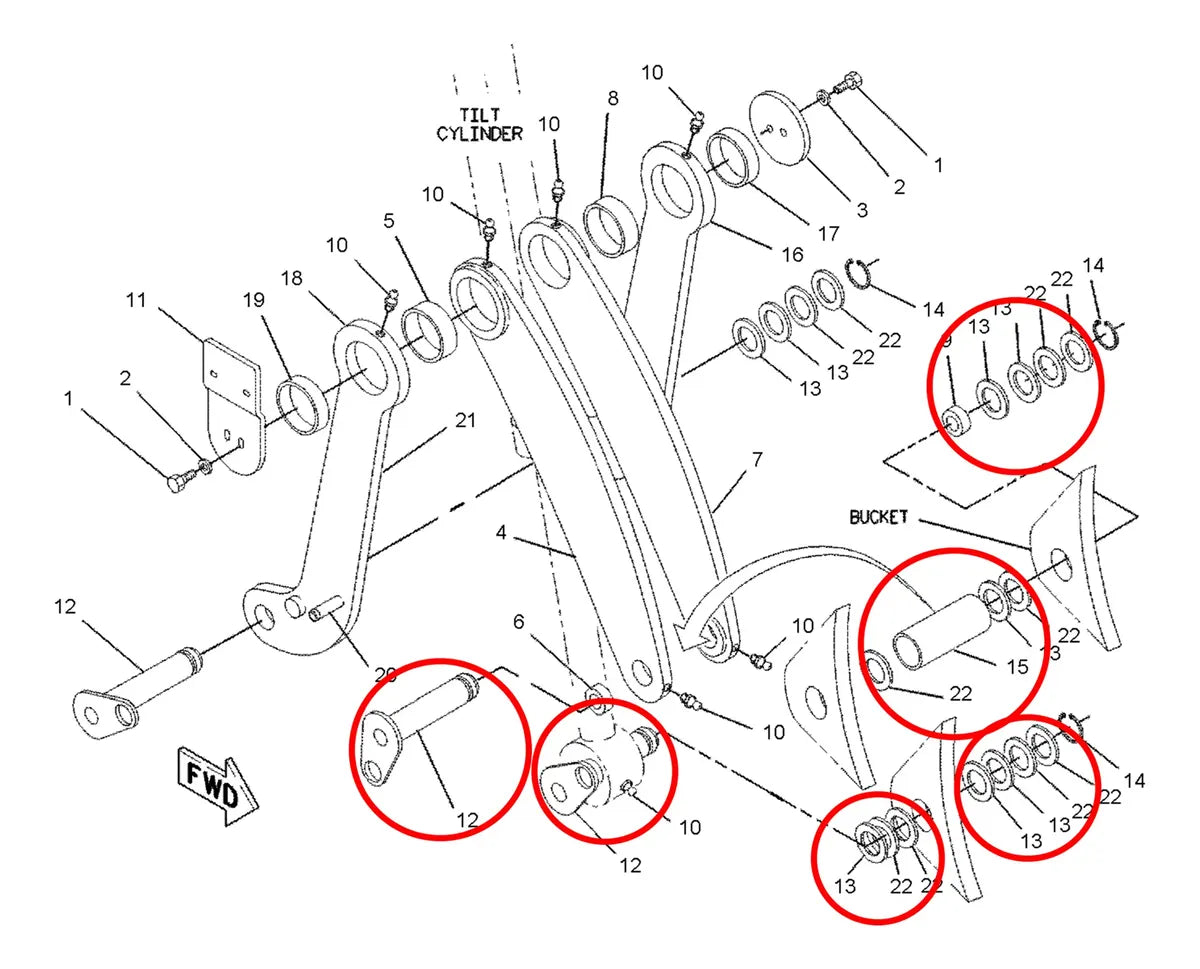 Kit Embuchamento Concha Dianteira Retroescavadeira Caterpillar 416E
