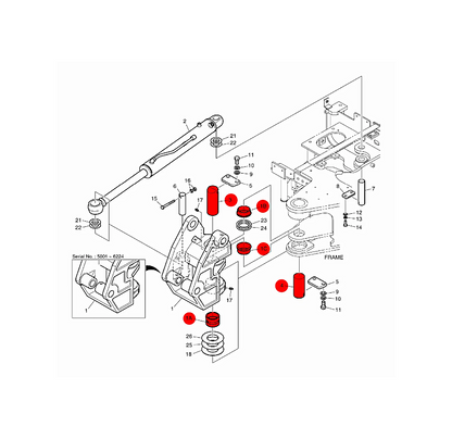 Kit Embuchamento - Pinos Buchas da Articulação do Giro compatível com Miniescavadeira DOOSAN DX27Z. cara de cavalo.